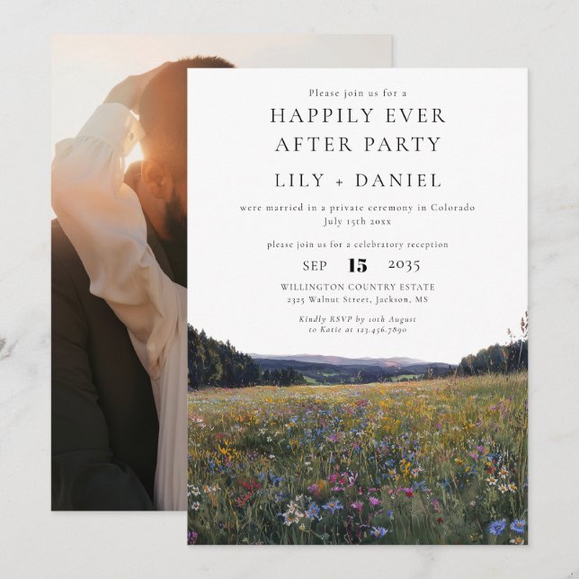 Happily Ever After Photo Wildflowers Wedding Einladung (Vorne/Hinten)