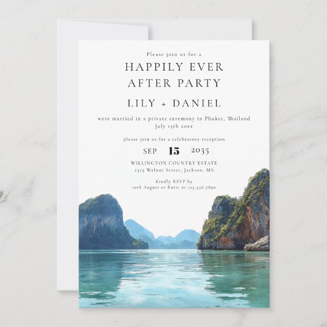 Happily Ever After Phuket Thailand Wedding Einladung (Vorderseite)
