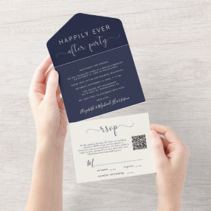 Happily Ever After QR-Code Blaue Hochzeitsfeier All In One Einladung