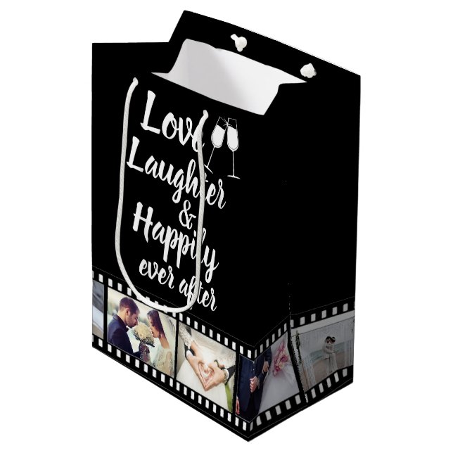 Happily Ever After Quote Custom Photo Reel Mittlere Geschenktüte (Vorderseite Schrägansicht)