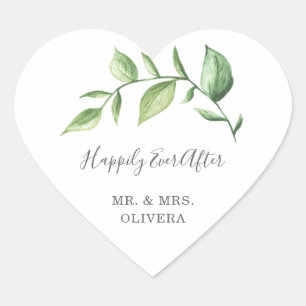 Happily Ever After Rustikale Grünpflanzen Hochzeit Herz-Aufkleber