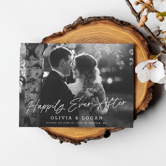 Happily Ever After Script Wedding Photo Elopement Einladung (Von Creator hochgeladen)