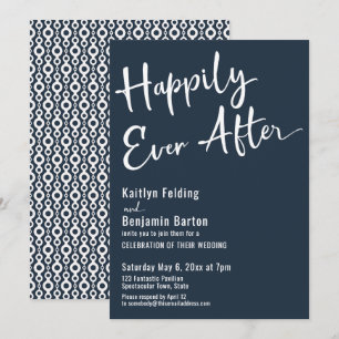 Happily Ever After Typografie Bold Weiß auf Navy Einladung