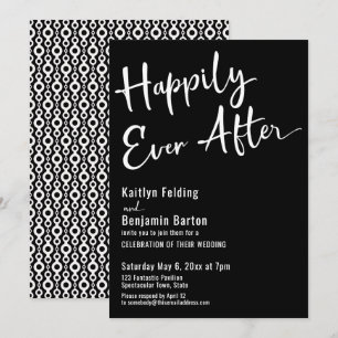 Happily Ever After Typografie Fett Weiß auf Schwar Einladung