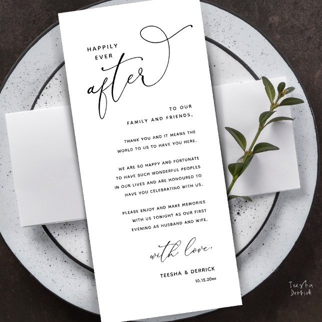 Happily Ever After Wedding Dinner Thank You Card Programm (Happily Ever After Wedding Dinner Thank You Card in Black and White)