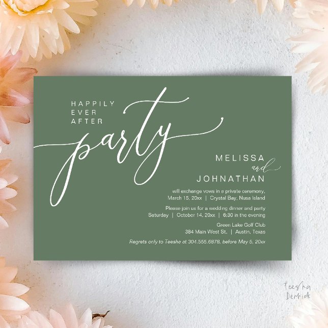 Happily Ever After Wedding Elopement Dinner Party Einladung (Happily Ever After Wedding Elopement Dinner Party Invitation card, in Sage Green)