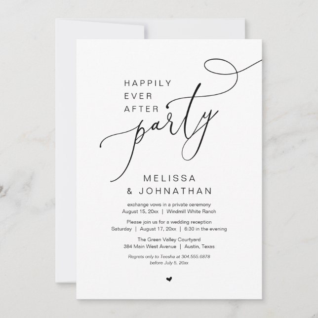 Happily Ever After Wedding Elopement Party Einladung (Vorderseite)