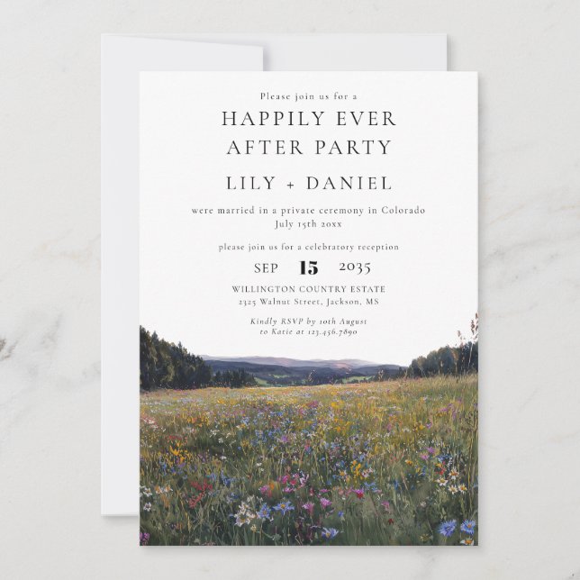 Happily Ever After Wildblumen Florale Hochzeit Einladung (Vorderseite)