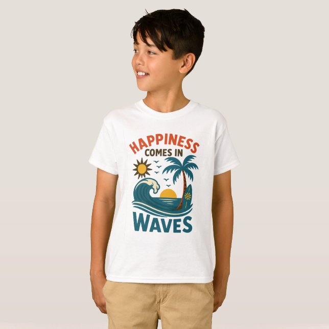 Happiness Comes in Waves - Boys' Inspirational Bea T-Shirt (Vorne ganz)