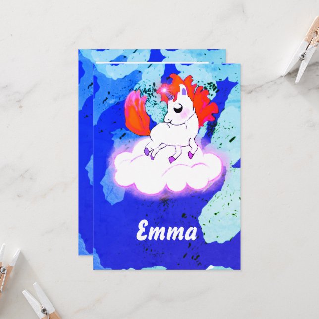 Happiness cute magic unicorn einladung (Vorderseite/Rückseite Beispiel)