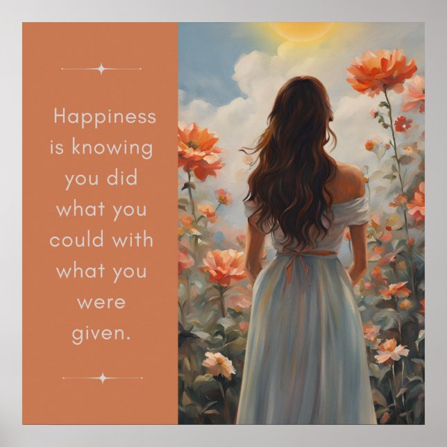 Happiness Girl with Blume Inspiration Poster (Vorne)
