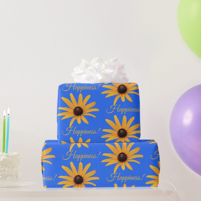 "Happiness" Helle, gelbe Sonnenblumen, Royal Blue Geschenkpapier (Partygeschenke)