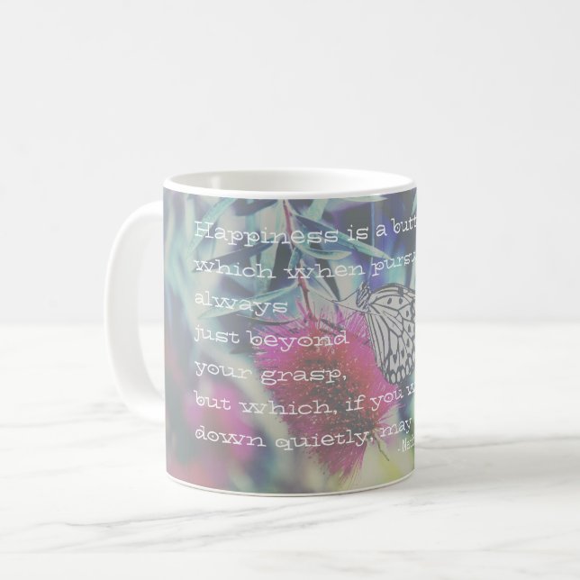 Happiness is a Butterfly - Inspiring Quote Kaffeetasse (Vorderseite Links)