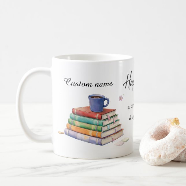 Happiness Is a Cup of Coffee & a Good Book Mug  Kaffeetasse (Mit Donut)