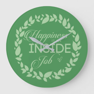 Happiness Is An Inside Job Green Wreath  Große Wanduhr
