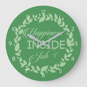 Happiness Is An Inside Job Green Wreath  Large Clo Große Wanduhr
