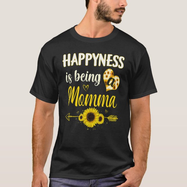 Happiness Is Being A Momma Sunflower Grandma Mothe T-Shirt (Vorderseite)