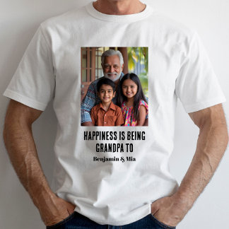 Happiness is Being Grandpa to Name Family Photo T-Shirt