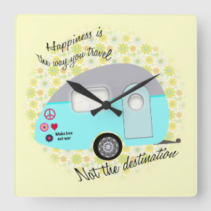 Happiness is the way you travel wall clocks quadratische wanduhr