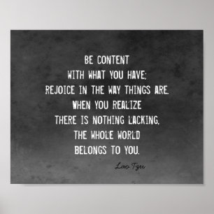 happiness zen quote Lao Tzu white on charcoal gray Poster
