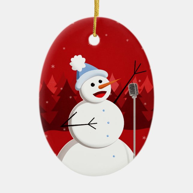 Happing Snowman Weihnachts-Custom-Text Keramikornament (Vorne)