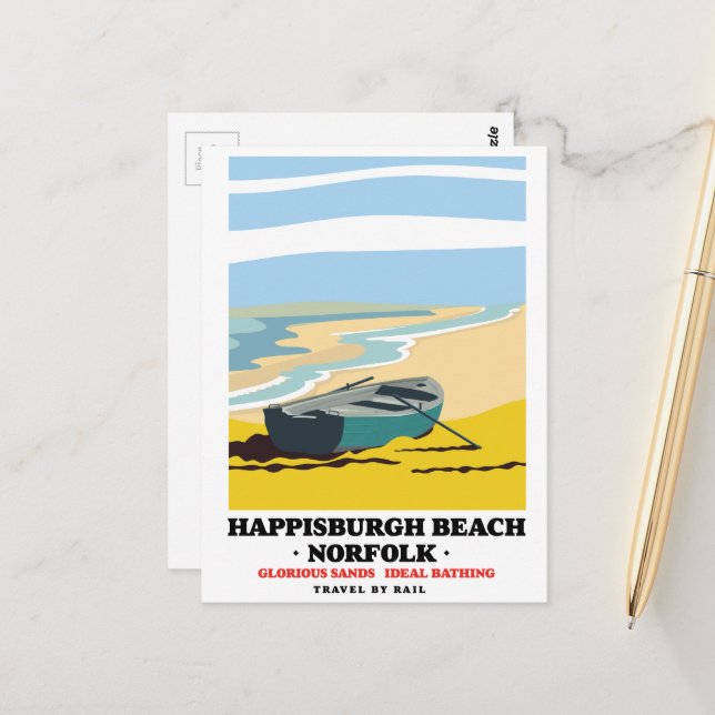 Happisburgh Beach Norfolk Reiseplakat Postkarte (Vorderseite/Rückseite Beispiel)