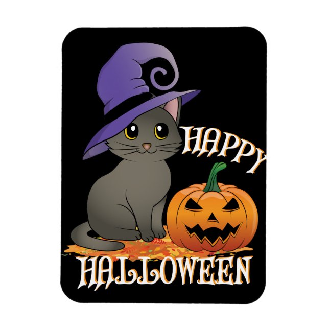 Happpy Halloween Cat mit Pumpkin Magnet (Vertikal)