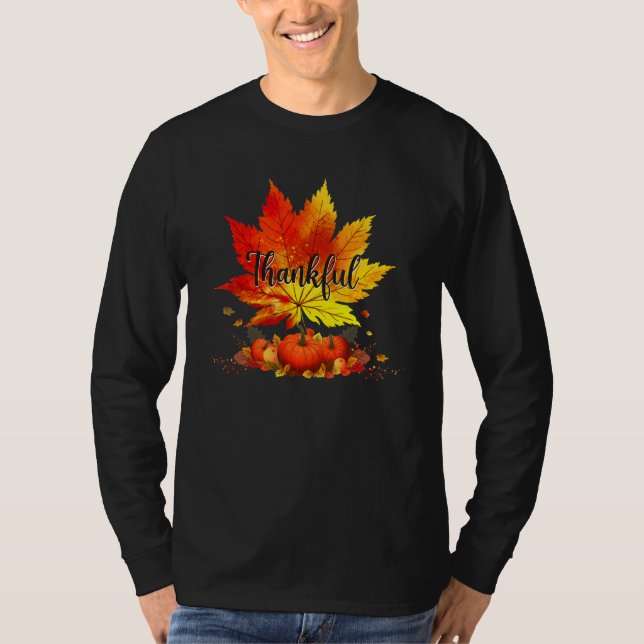 Happpy Thanksgiving Day Autumn Fall Maple Leaves T T-Shirt (Vorderseite)