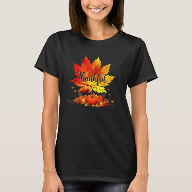 Happpy Thanksgiving Day Autumn Fall Maple Leaves T T-Shirt (Vorderseite)