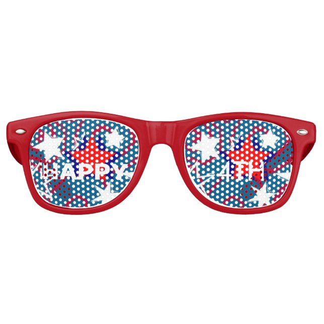 Happy4th Red White & Blue Stars Red Aviator Shades Partybrille (Vorderseite)