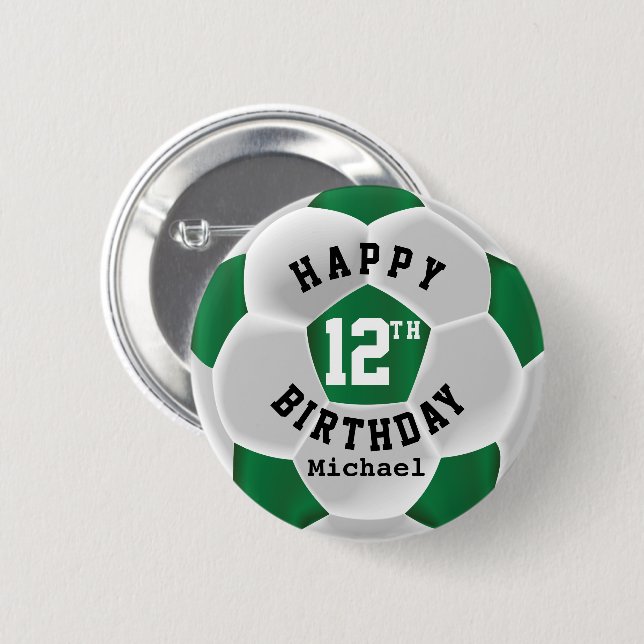 Happy 00. Geburtstag - Dunkelgrüner Fußballball Button (Vorne & Hinten)