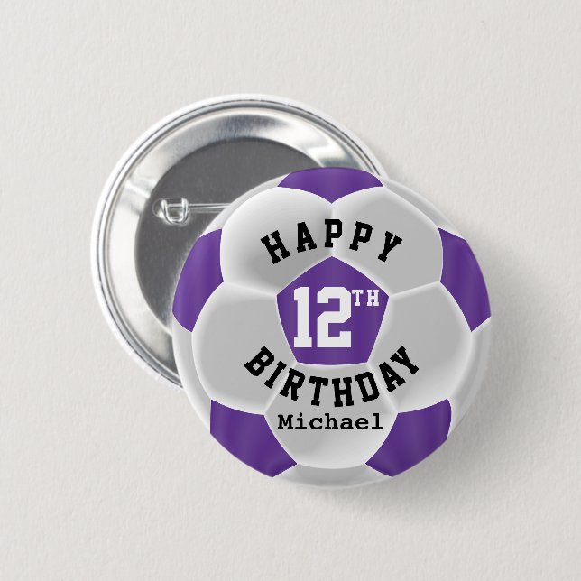 Happy 00. Geburtstag - Lila Fußballball Button (Vorne & Hinten)