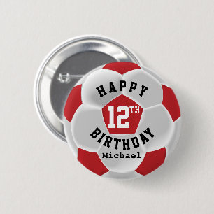 Happy 00. Geburtstag - Red Soccer Ball Button