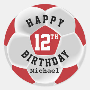 Happy 00. Geburtstag - Red Soccer Ball Runder Aufkleber