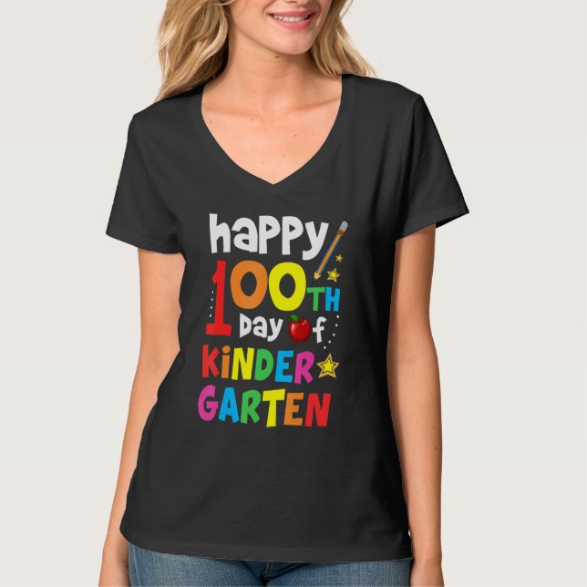 Happy 100 Day Of Kindergarten Student Teacher T-Shirt (Vorderseite)