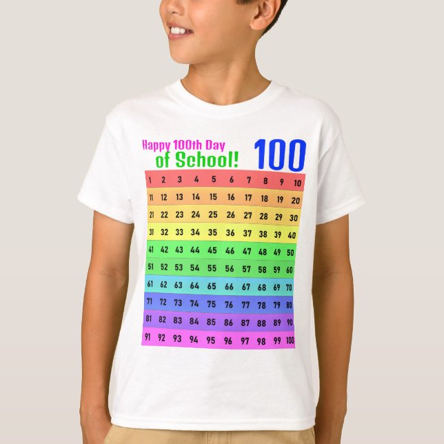 Happy 100. Day of School, farbenfrohe Hundert Char T-Shirt (Vorderseite)