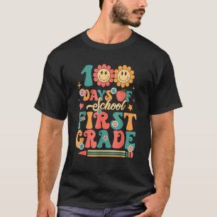 Happy 100 Day of School Retro Groovy 100 Days Fi T-Shirt