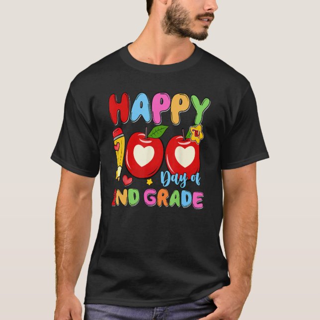 Happy 100 Days Of 2nd Grade Pencil Apples Kids Tea T-Shirt (Vorderseite)