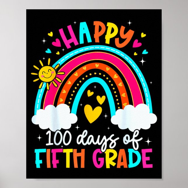 Happy 100 Days Of 5th Grade Kids Teacher 100th Day Poster (Vorne)