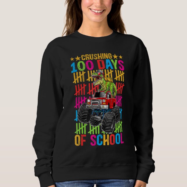 Happy 100 Days of School Boys Dino Monster Truck Sweatshirt (Vorderseite)