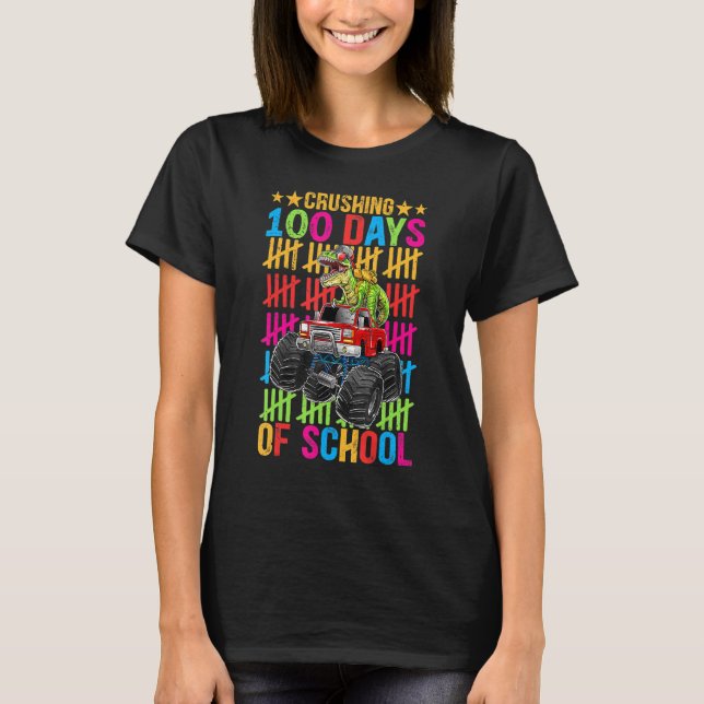 Happy 100 Days of School Boys Dino Monster Truck T-Shirt (Vorderseite)