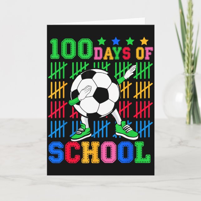 Happy 100 Days Of School Dabbing Soccer Ball Kids  Karte (Vorderseite)