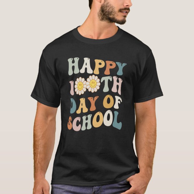 Happy 100 Days of School for Teacher Retro Groovy  T-Shirt (Vorderseite)