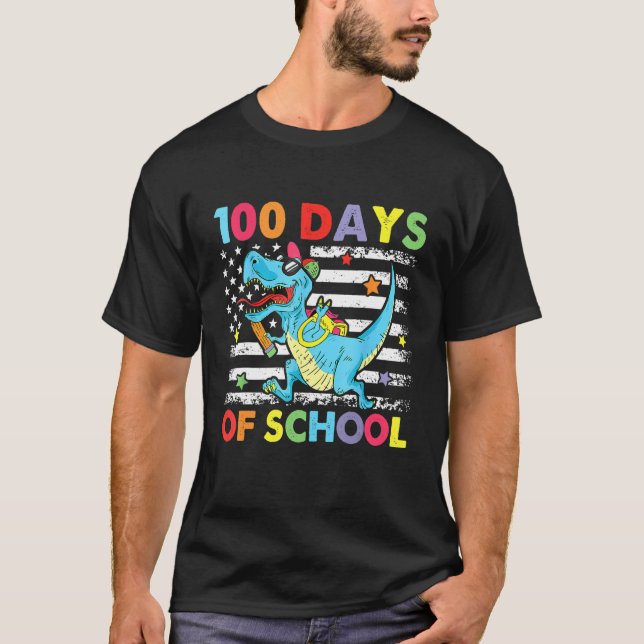 Happy 100 Days Of School Funny Dinosaur Teachers 1 T-Shirt (Vorderseite)