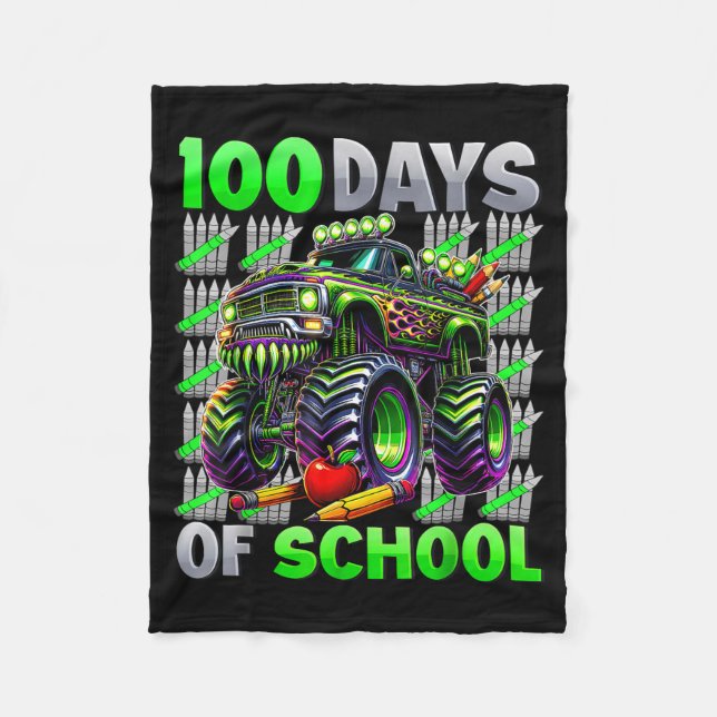 Happy 100 Days Of School Funny Monster Truck Stude Fleecedecke (Vorderseite)