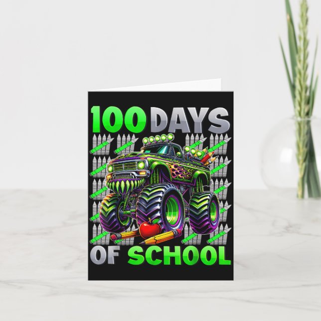 Happy 100 Days Of School Funny Monster Truck Stude Karte (Vorderseite)