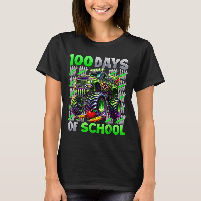 Happy 100 Days Of School Funny Monster Truck Stude T-Shirt (Vorderseite)