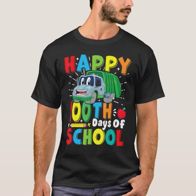 Happy 100 Days Of School Garbage Truck Boys Kids T T-Shirt (Vorderseite)