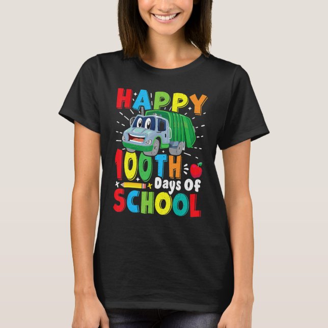Happy 100 Days Of School Garbage Truck Boys Kids T T-Shirt (Vorderseite)