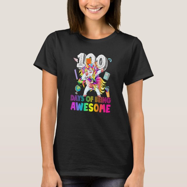Happy 100 Days Of School  Girls Dabbing Unicorn T-Shirt (Vorderseite)